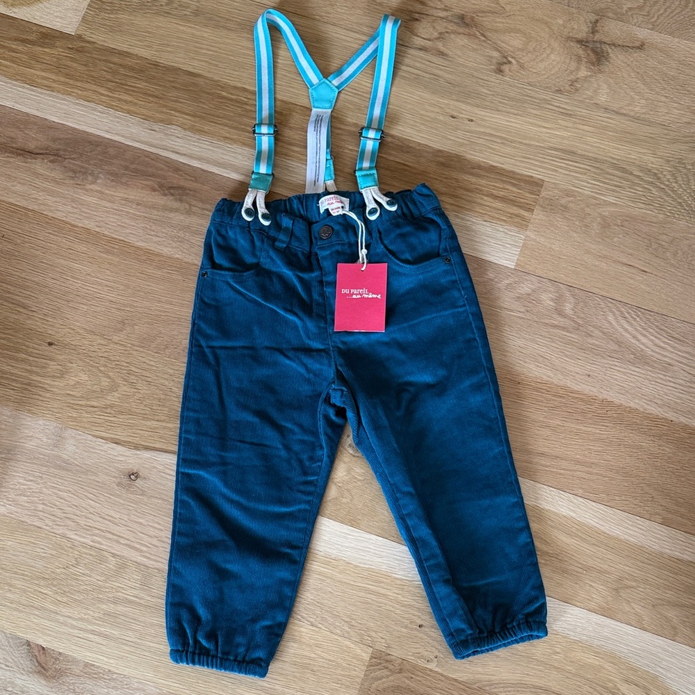 Du pareil Au Meme Blue Suspender Corduroy Pants